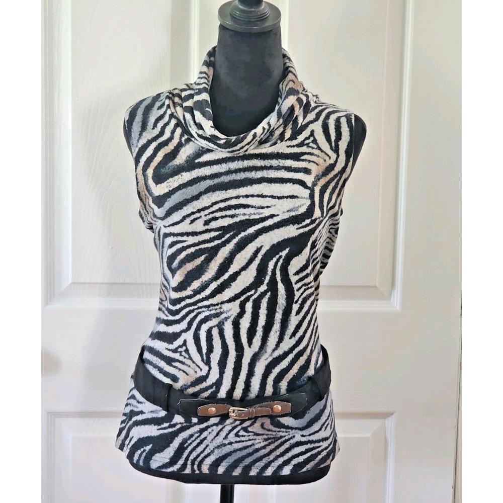 Women's Sleeveless Relaxed Turtleneck by Bali with Belt Detail Animal Print LG